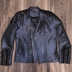 Zara Blue and Black Biker Jacket
